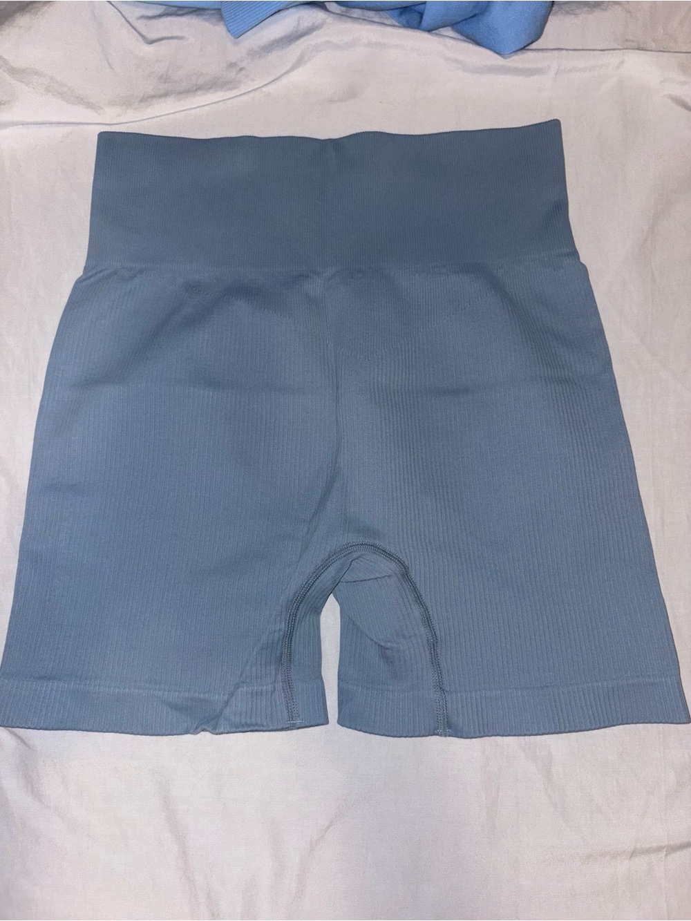 High-Waist Ribbed Bike Shorts in Dusty Blue